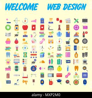 set of 100 flat style education icons, vector illustration Stock Vector