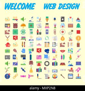 set of 100 flat style education icons, vector illustration Stock Vector