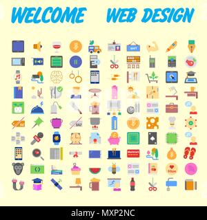 set of 100 flat style education icons, vector illustration Stock Vector
