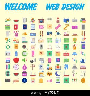 set of 100 flat style education icons, vector illustration Stock Vector