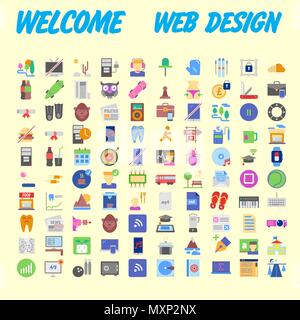 set of 100 flat style education icons, vector illustration Stock Vector