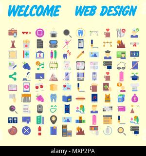 set of 100 flat style education icons, vector illustration Stock Vector