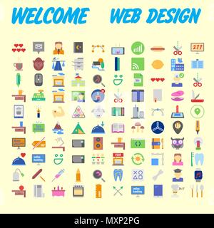 set of 100 flat style education icons, vector illustration Stock Vector