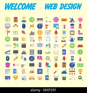 set of 100 flat style education icons, vector illustration Stock Vector