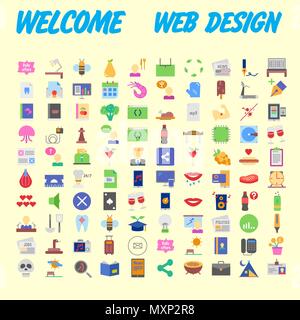 set of 100 flat style education icons, vector illustration Stock Vector