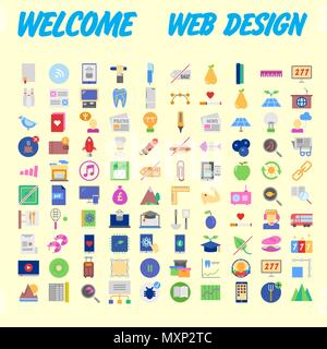 set of 100 flat style education icons, vector illustration Stock Vector