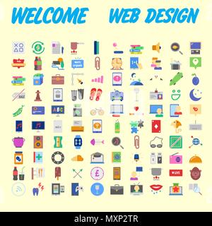 set of 100 flat style education icons, vector illustration Stock Vector