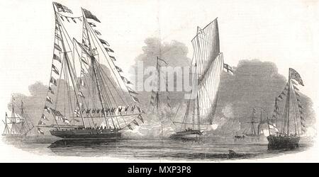 Queen Victoria Royal Yacht Squadron Esmeralda Rose Ganymede Lady Jane 1845. The Illustrated London News Stock Photo