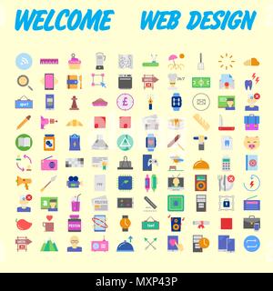 100 icon set. Trendy thin and simple icons for Web and Mobile. Light version. Vector illustration Stock Vector