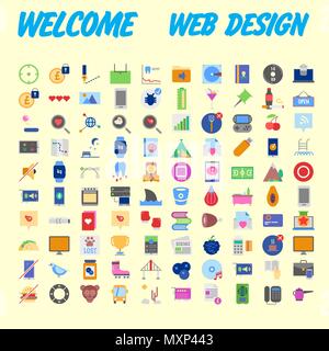 100 icon set. Trendy thin and simple icons for Web and Mobile. Light version. Vector illustration Stock Vector