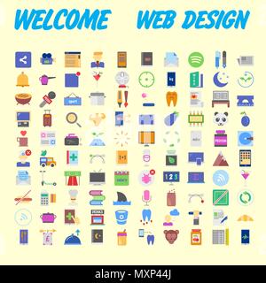 100 icon set. Trendy thin and simple icons for Web and Mobile. Light version. Vector illustration Stock Vector