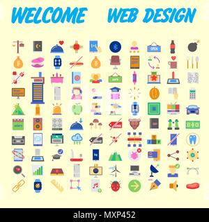 100 icon set. Trendy thin and simple icons for Web and Mobile. Light version. Vector illustration Stock Vector
