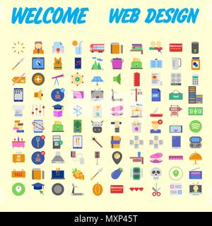 100 icon set. Trendy thin and simple icons for Web and Mobile. Light version. Vector illustration Stock Vector