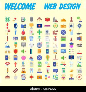 100 icon set. Trendy thin and simple icons for Web and Mobile. Light version. Vector illustration Stock Vector