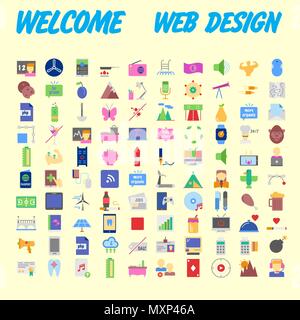 100 icon set. Trendy thin and simple icons for Web and Mobile. Light version. Vector illustration Stock Vector