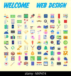 100 icon set. Trendy thin and simple icons for Web and Mobile. Light version. Vector illustration Stock Vector