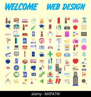 100 icon set. Trendy thin and simple icons for Web and Mobile. Light version. Vector illustration Stock Vector