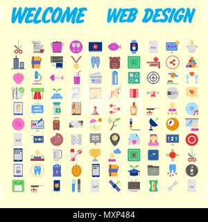 100 icon set. Trendy thin and simple icons for Web and Mobile. Light version. Vector illustration Stock Vector