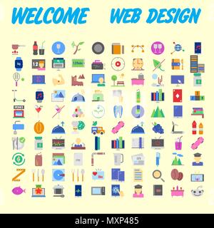100 icon set. Trendy thin and simple icons for Web and Mobile. Light version. Vector illustration Stock Vector