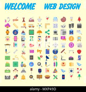 100 icon set. Trendy thin and simple icons for Web and Mobile. Light version. Vector illustration Stock Vector