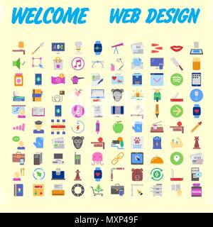 100 icon set. Trendy thin and simple icons for Web and Mobile. Light version. Vector illustration Stock Vector