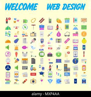 100 icon set. Trendy thin and simple icons for Web and Mobile. Light version. Vector illustration Stock Vector