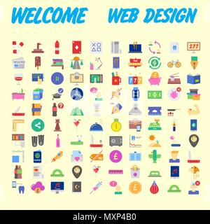 100 icon set. Trendy thin and simple icons for Web and Mobile. Light version. Vector illustration Stock Vector