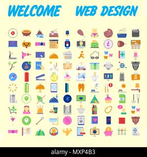 100 icon set. Trendy thin and simple icons for Web and Mobile. Light version. Vector illustration Stock Vector