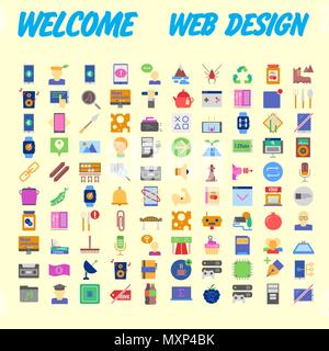 100 icon set. Trendy thin and simple icons for Web and Mobile. Light version. Vector illustration Stock Vector