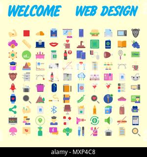 100 icon set. Trendy thin and simple icons for Web and Mobile. Light version. Vector illustration Stock Vector