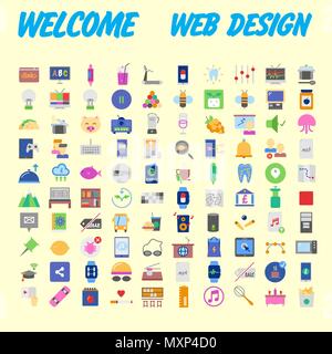 100 icon set. Trendy thin and simple icons for Web and Mobile. Light version. Vector illustration Stock Vector