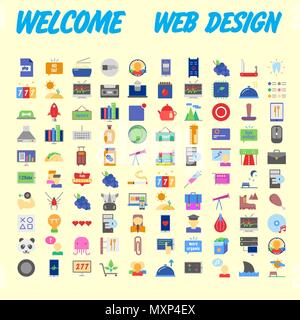 100 icon set. Trendy thin and simple icons for Web and Mobile. Light version. Vector illustration Stock Vector
