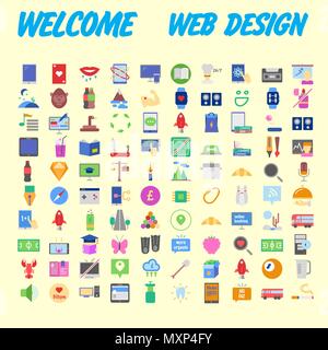 100 icon set. Trendy thin and simple icons for Web and Mobile. Light version. Vector illustration Stock Vector