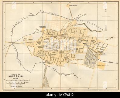 Plano de MORELIA, Mexico. Mapa de la ciudad. City/town plan 1935 old Stock Photo