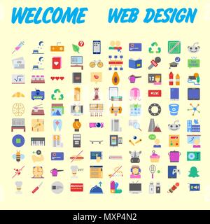 Flat seo optimization, business startup and essential, advertising, banking and finance icons set for website and mobile site and apps. Simple pictogr Stock Vector