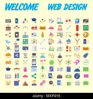 Flat seo optimization, business startup and essential, advertising, banking and finance icons set for website and mobile site and apps. Simple pictogr Stock Vector