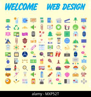 Flat seo optimization, business startup and essential, advertising, banking and finance icons set for website and mobile site and apps. Simple pictogr Stock Vector
