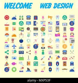 Flat seo optimization, business startup and essential, advertising, banking and finance icons set for website and mobile site and apps. Simple pictogr Stock Vector