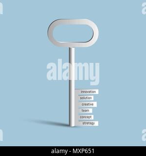 a key with words innovation,solution,creative,team,concept,strategy. business concept Stock Vector