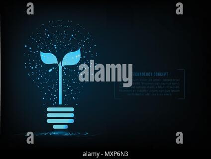 Abstract Plant Growing In shape  Light Bulb Of Glowing Particles.Creative ,Think,Idea,Solution. Stock Vector