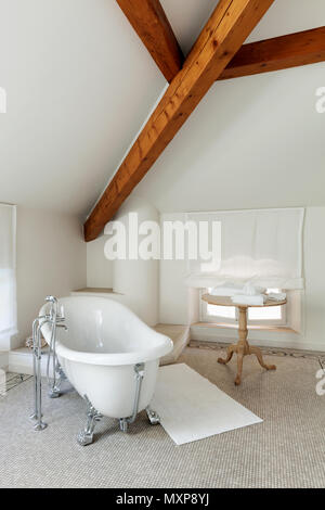 Interior of a mansion, luxury classic bathroom with  white tub Stock Photo