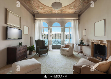 comfortable living room of an old luxury mansion Stock Photo