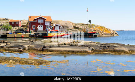 Smogen, Sweden - May 19, 2018: Travel documentary of everyday life and place. The search and rescue station with surrounding landscape on a sunny and  Stock Photo