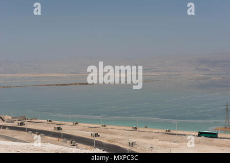 Deserted landscape of Dead Sea, Israel. Jordan on the other side of the lake Stock Photo