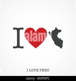 I love Peru. Heart shape national country map icon Stock Vector