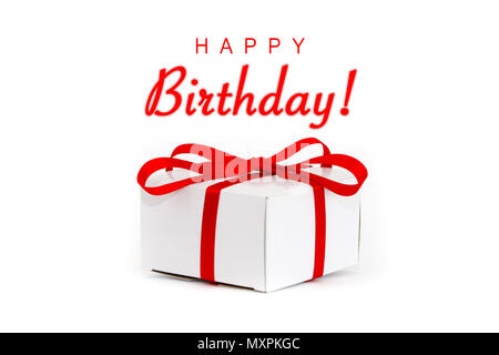 A birthday tag with a red ribbon and bow. The text 'Happy Birthday' on the  top Stock Photo - Alamy