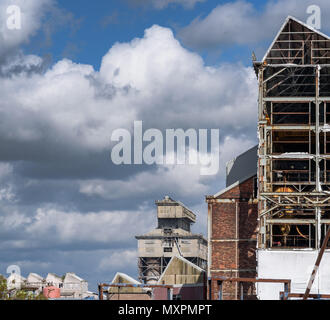 A large industrial structure at Brunner works, Winnington, Northwich, Cheshire, Uk showing structual  damage with holes open to the elements. Stock Photo