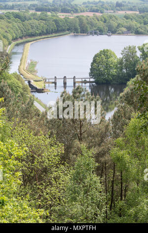 Nantes-Brest canal (left) and the run off from the Lac de Guerlédan barrage, Mûr-de-Bretagne, Côtes-d'Armor, Brittany, France. Stock Photo