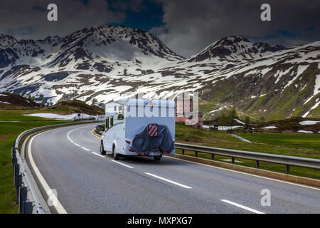 Snowy weather in the mountains on the Simplon Pass, between Switzerland and Italy Stock Photo