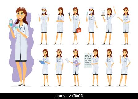Female doctor - vector cartoon people character set Stock Vector